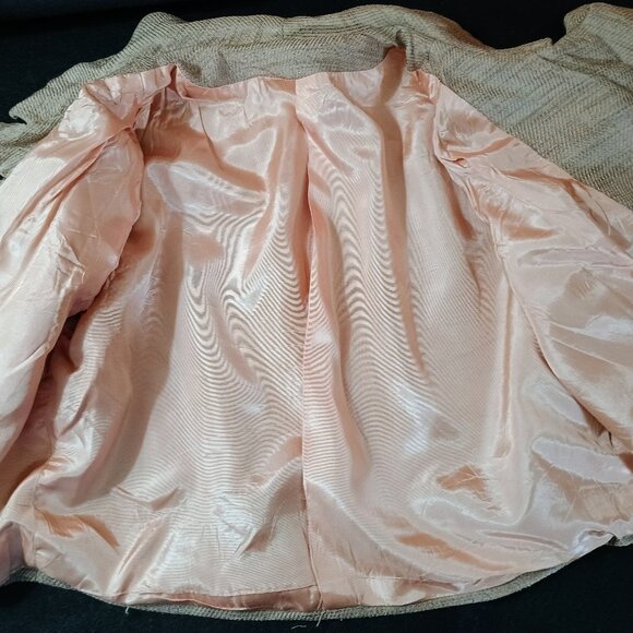 EUC: Vintage 1960s Two-Piece Dress & Jacket Set Sze 6-8 Beige Textured Weave 💛 - Picture 7 of 11